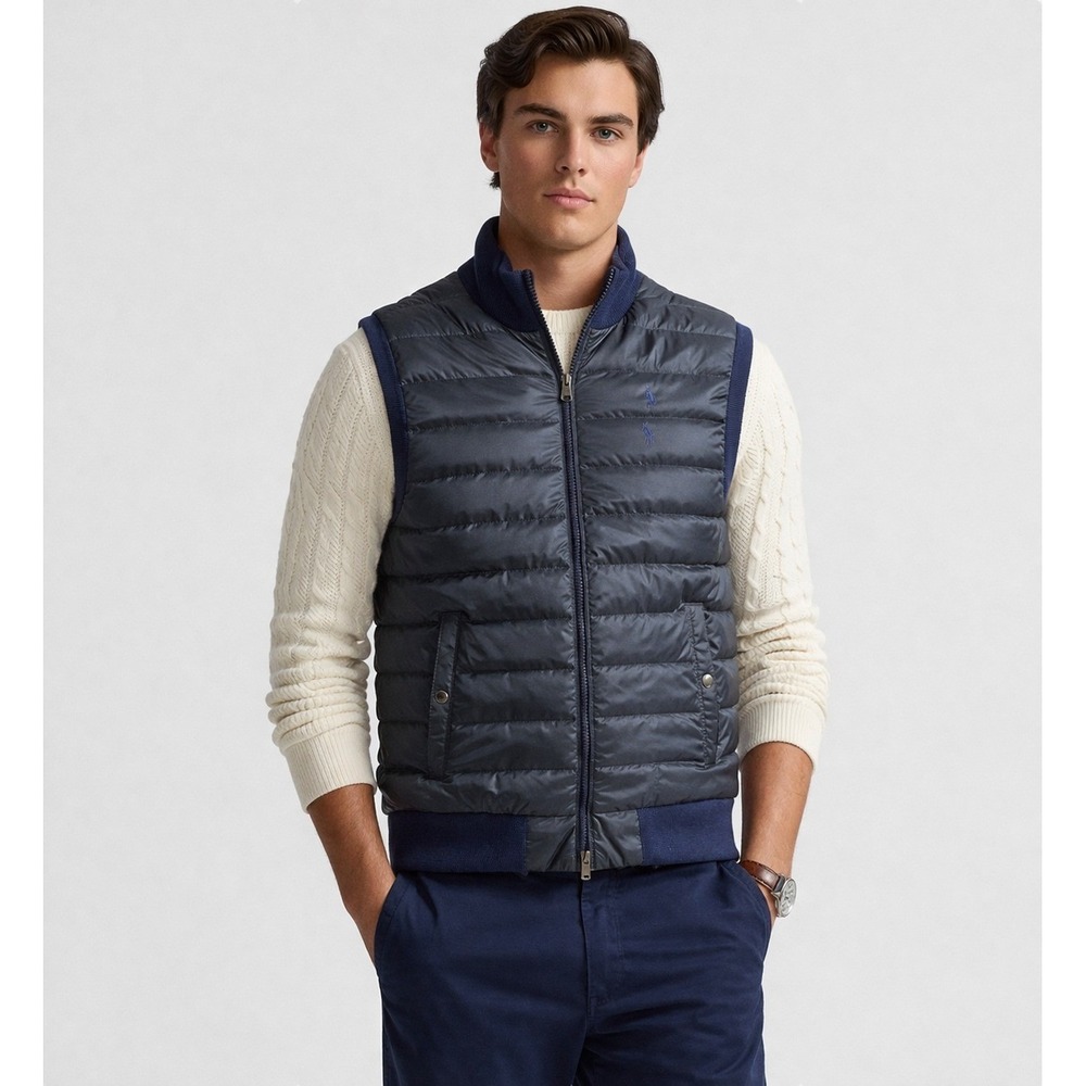 Polo Ralph‎ Lauren Primaloft Quilted Hybrid Puffer Vest Zip Navy Blue Men's XL